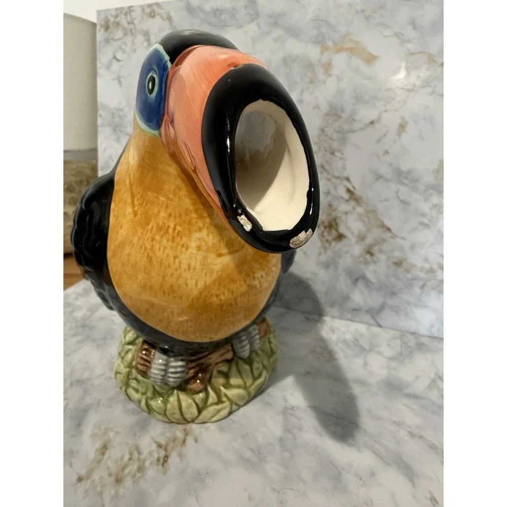 Vintage Toucan Ceramic Pitcher Jug Vase Tropical Bird 9